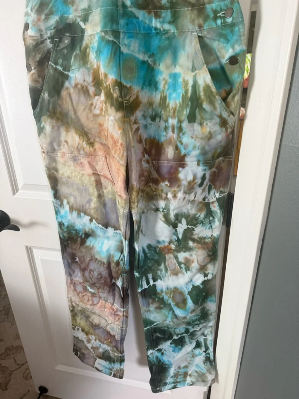 Carhartt Tie-Dye Overalls in Teal, Brown, White - Picture 7 of 9